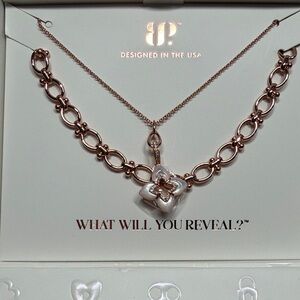 Rose Gold and White Flower Pendant Necklace Set